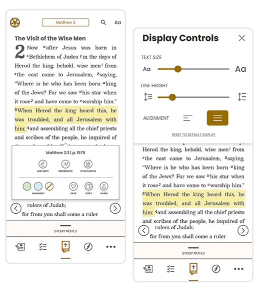 The Lutheran Study Bible App User tools
